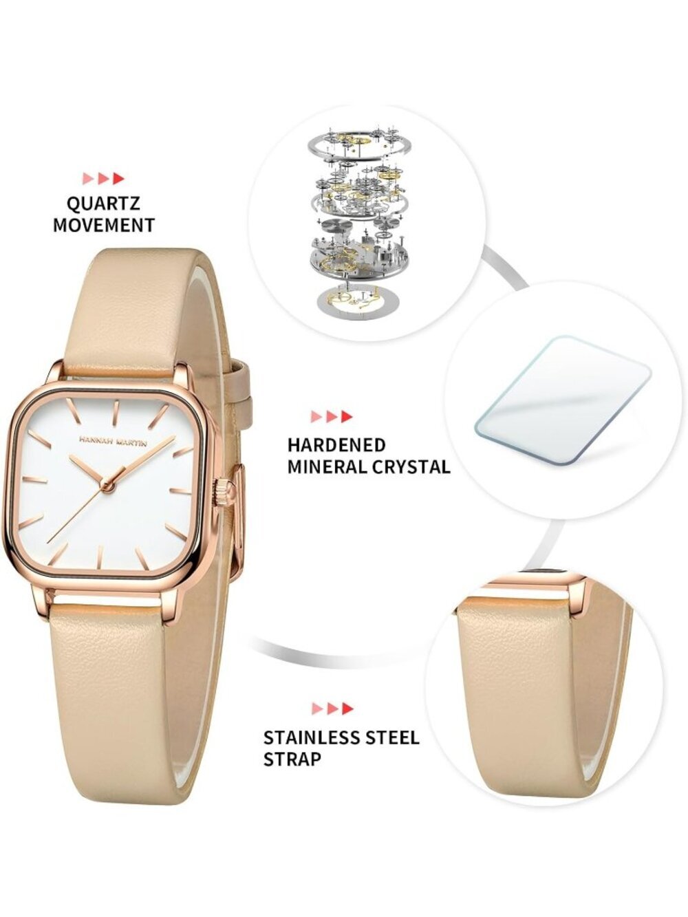 Women's White And Cream Analog Stainless Steel Vintage Rectangular Luxury Watch - Picture 6 of 6